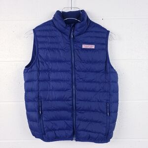 Vineyard Vines Down Filled Weekend Mountain Vest Quilted Puffer Navy Blue Kids L